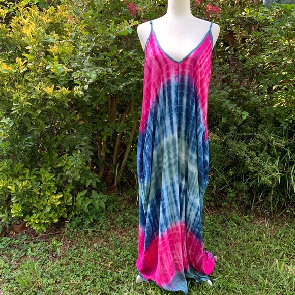 Tie Dye Print Linen Blend Maxi Dress - Picture 4 of 8
